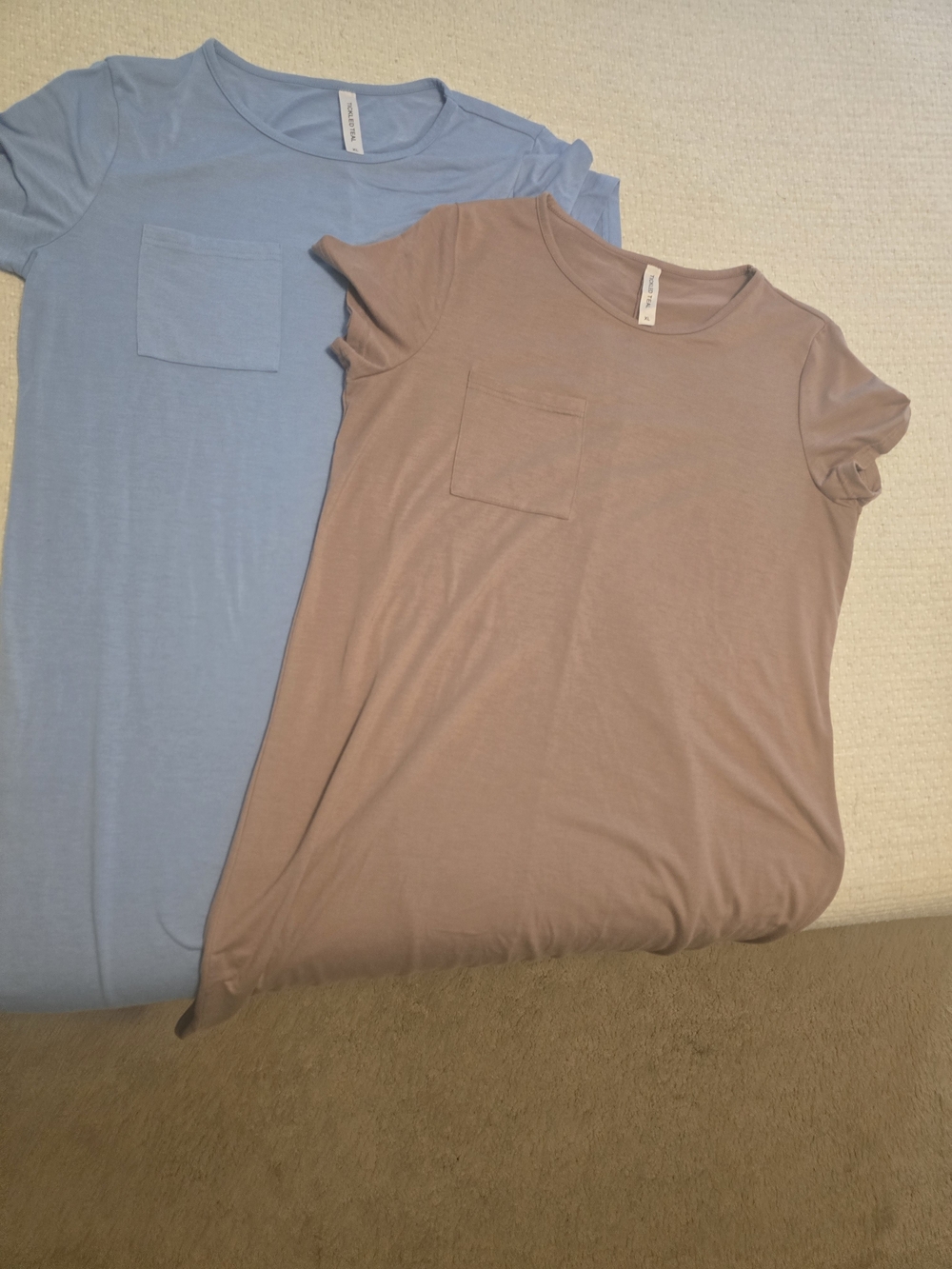 Pocket T-Shirt Dress Duo - Light Blue & Mauve